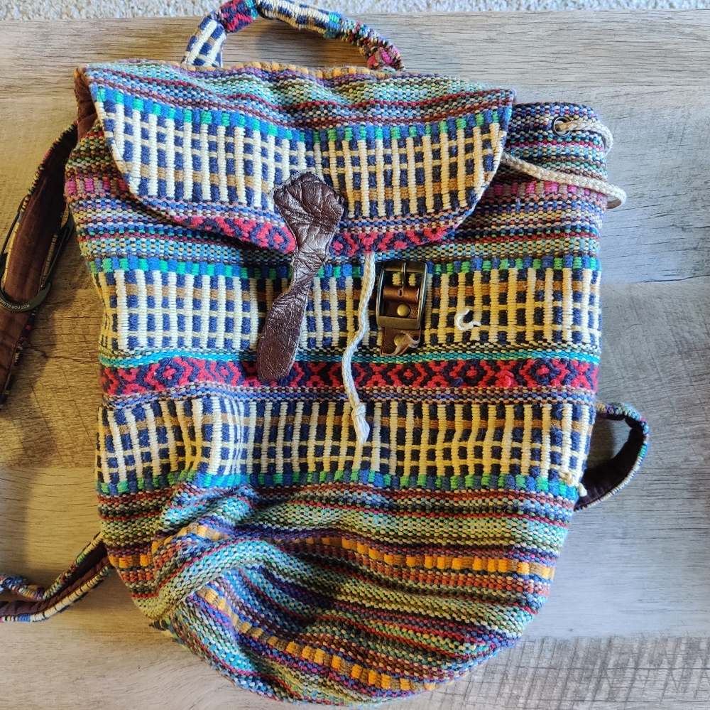 World market woven backpack